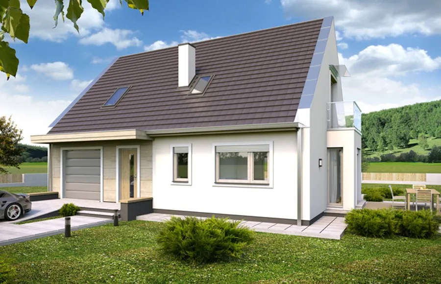 projekt domu Robin B - z poddaszem o powierzchni do 150 metrów - widok od frontu