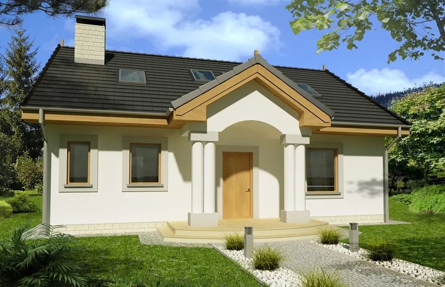 projekt domu Wrzos 1C-1G - z poddaszem o powierzchni do 140 metrów - widok od frontu