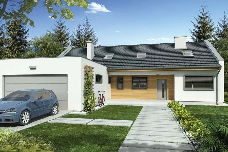 projekt domu Klaudiusz B - z poddaszem o powierzchni do 240 metrów - widok od ogrodu
