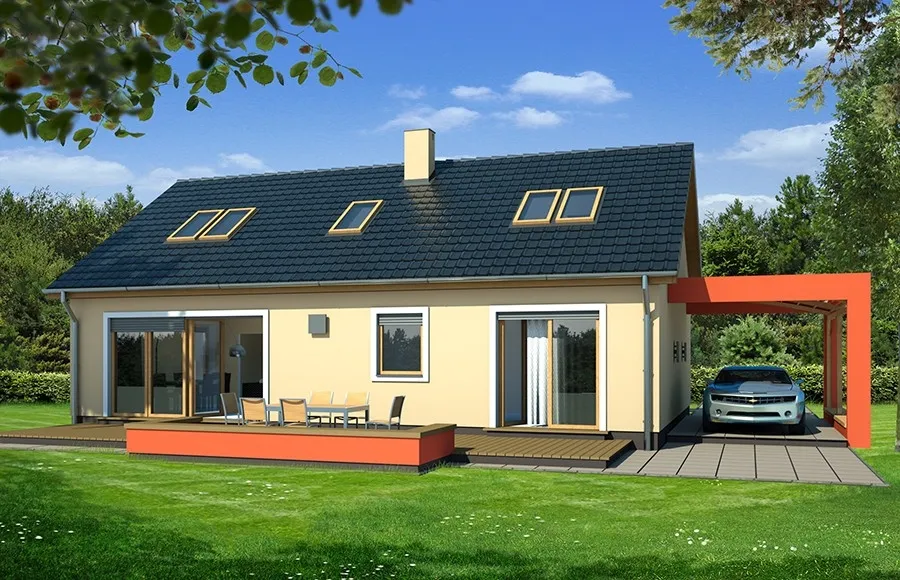 projekt domu Albert 2AW - z poddaszem o powierzchni do 140 metrów - widok od ogrodu