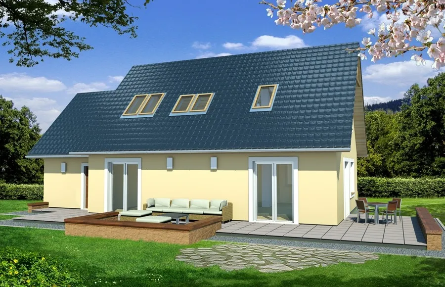 projekt domu Sosenka 1B - z poddaszem o powierzchni do 150 metrów - widok od ogrodu