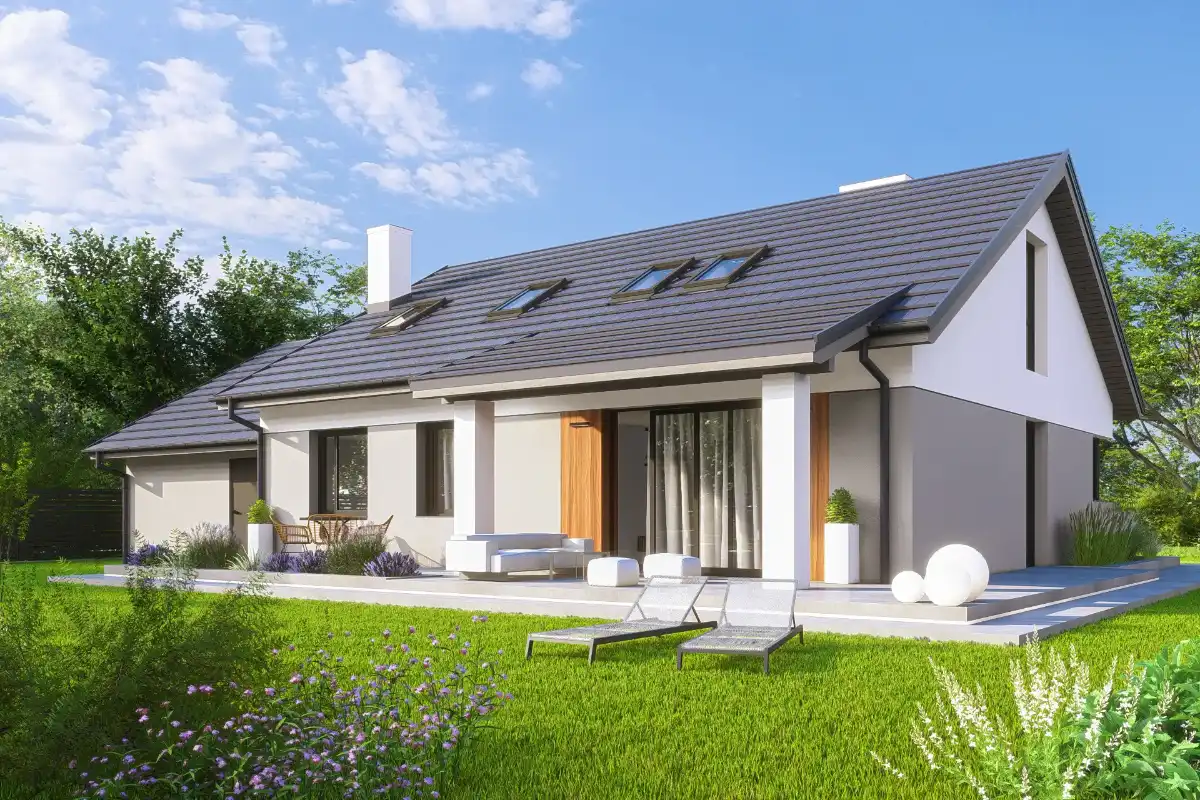 projekt domu Elsa 3A - z poddaszem o powierzchni do 200 metrów - widok od ogrodu