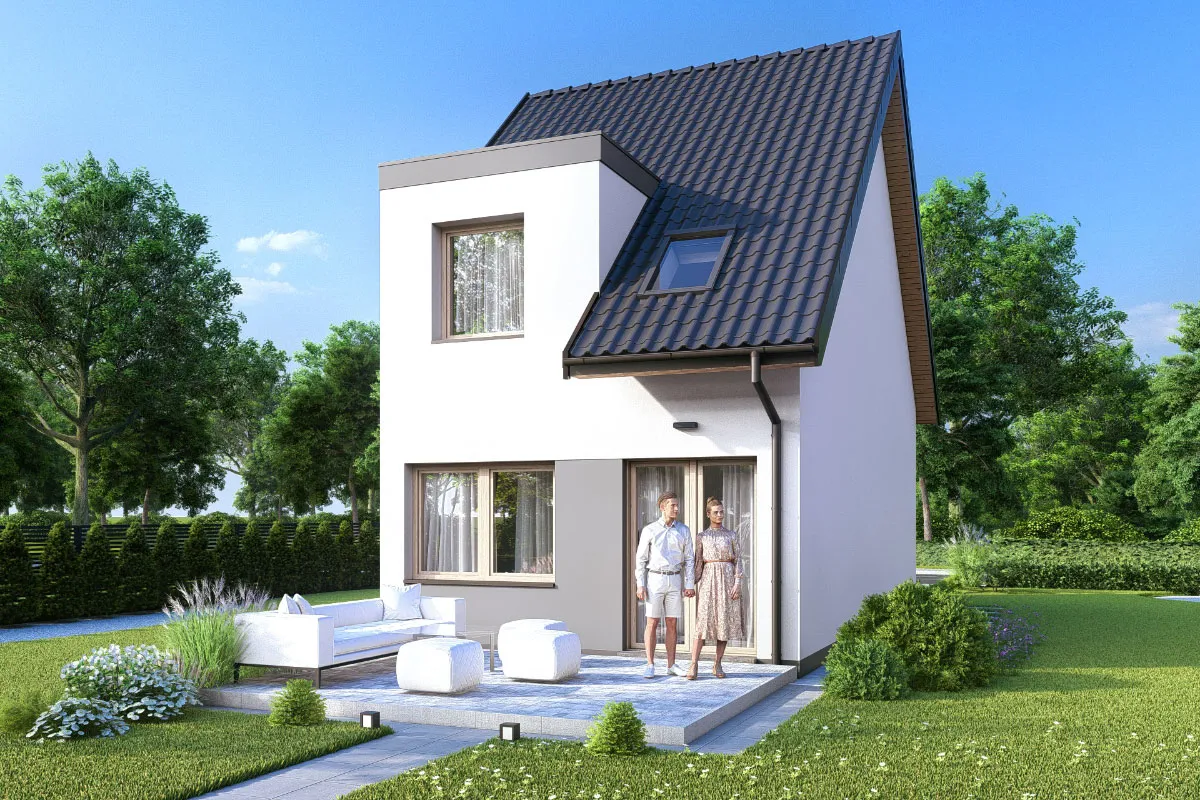 projekt domu Emilka 3 - z poddaszem o powierzchni do 80 metrów - widok od ogrodu
