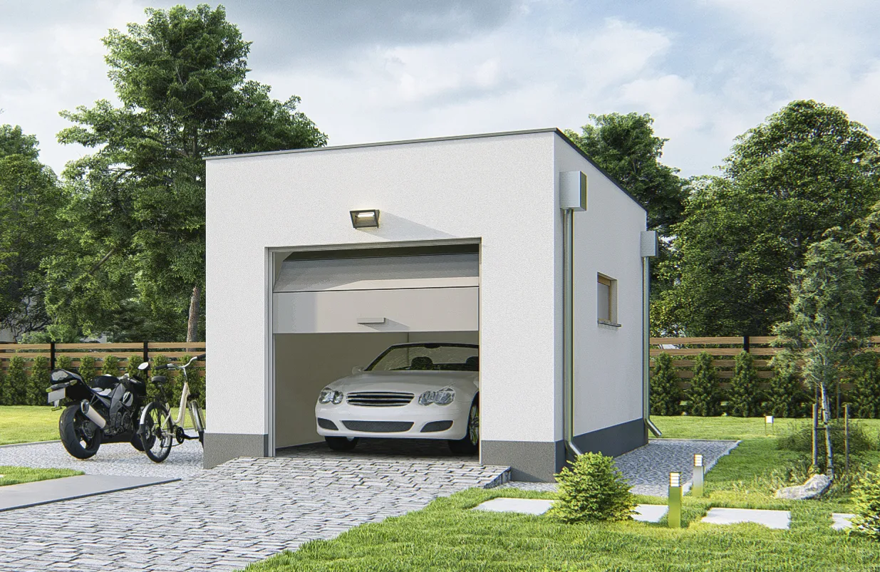 projekt domu Garaż G1E o powierzchni do 30 metrów - widok od frontu