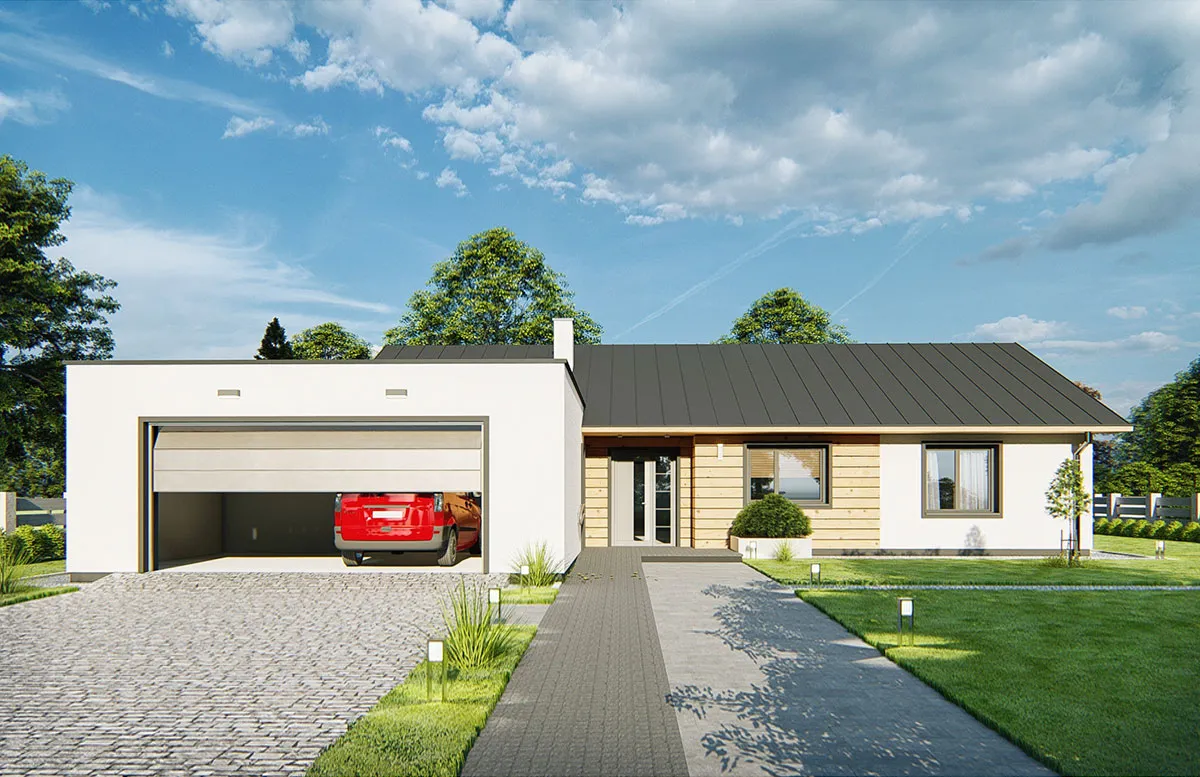 projekt domu Heros 6 BB - parterowy o powierzchni do 180 metrów - widok od frontu