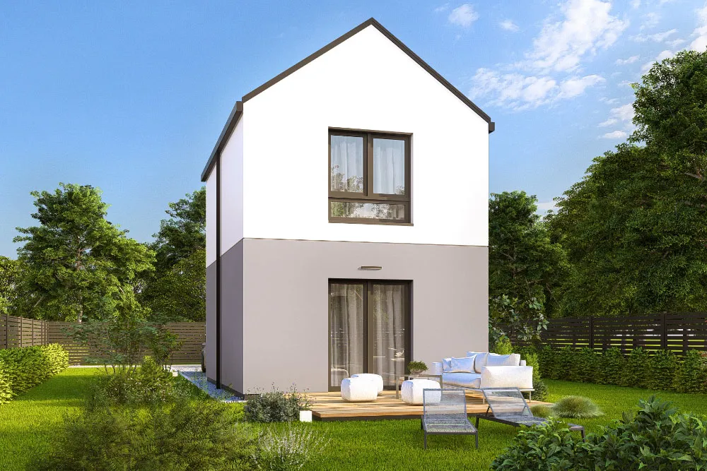 projekt domu Luna 1 - piętrowy o powierzchni do 60 metrów - widok od ogrodu