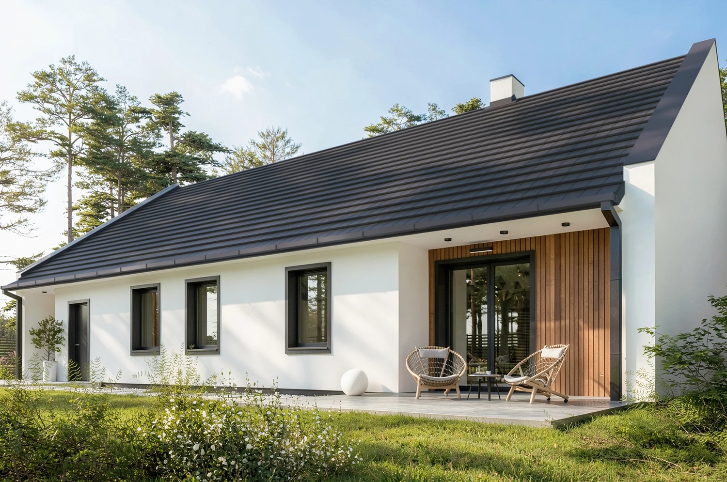 projekt domu Mario - parterowy - widok od ogrodu