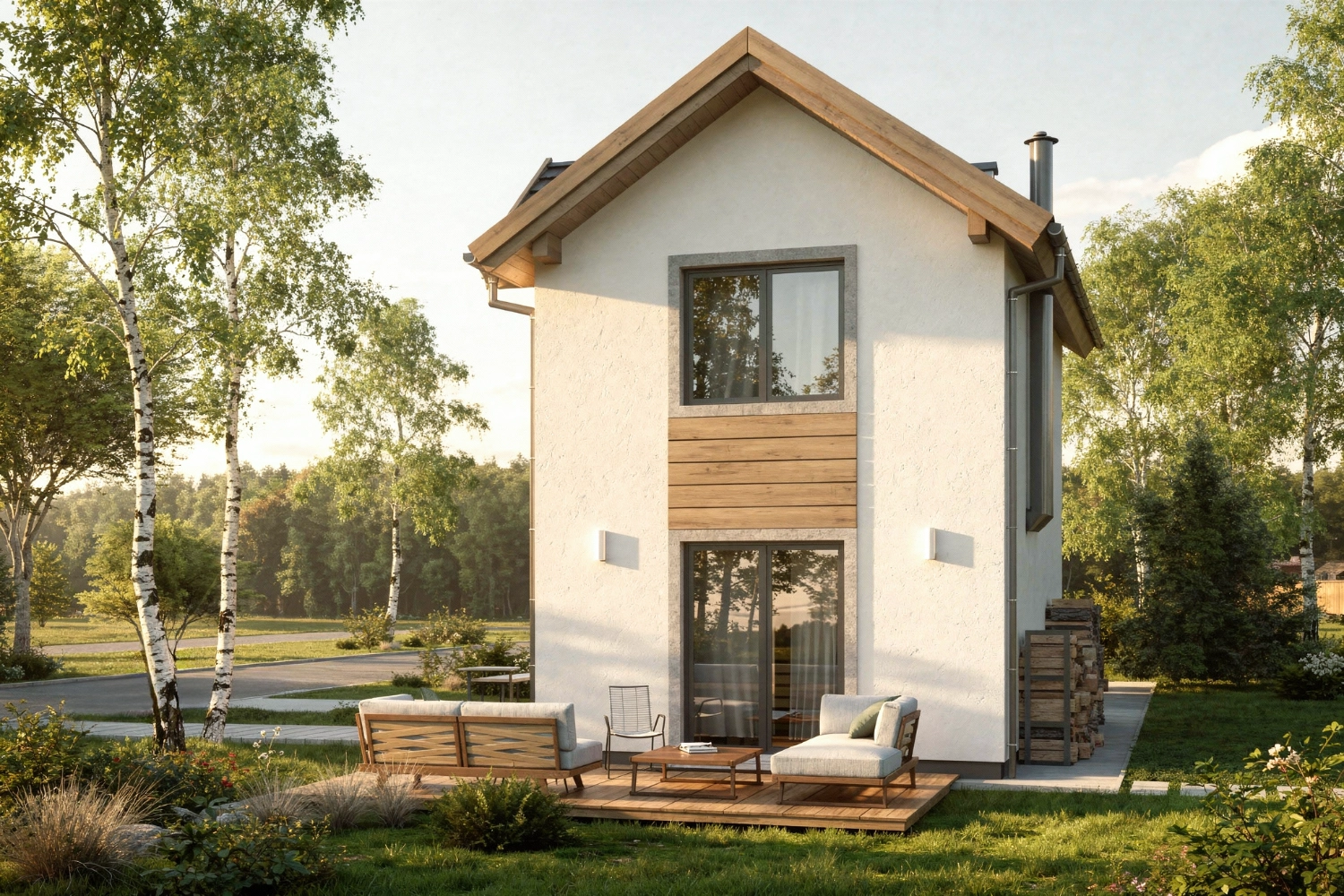 projekt domu Mikrus 2 - piętrowy o powierzchni do 60 metrów - widok od ogrodu
