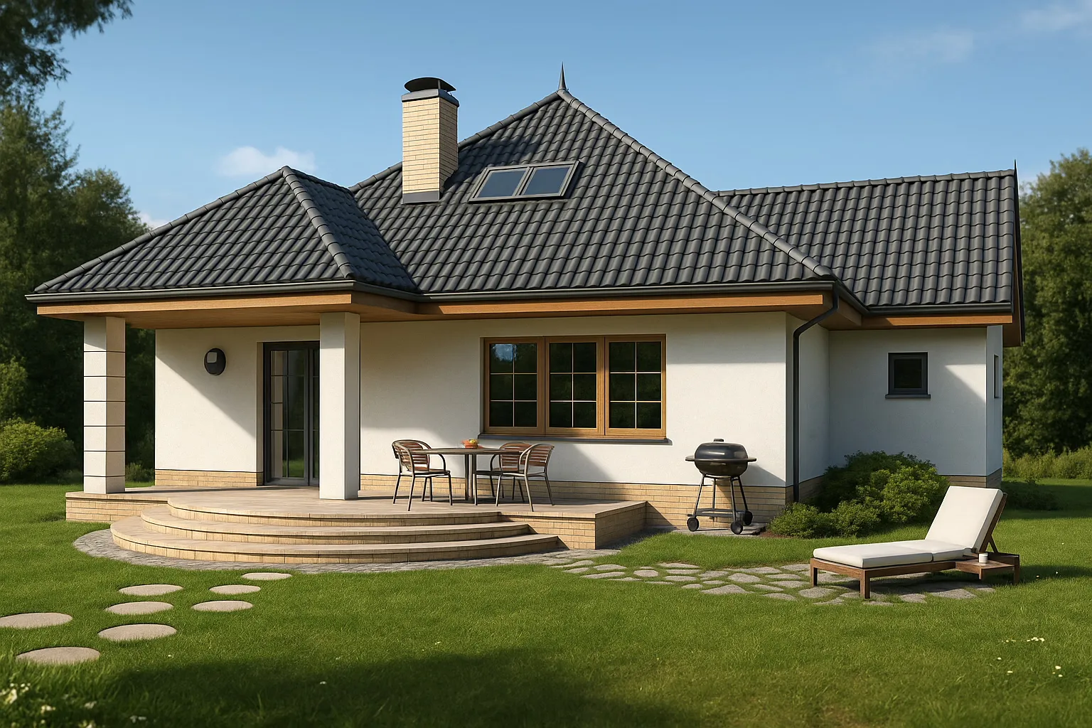 projekt domu Magnolia B - z poddaszem o powierzchni do 150 metrów - widok od ogrodu