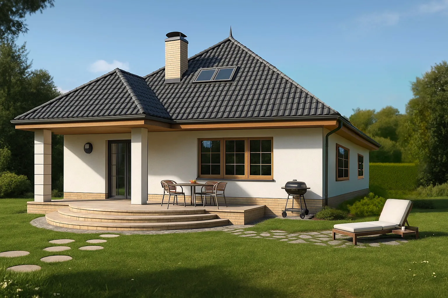 projekt domu Magnolia C - z poddaszem o powierzchni do 150 metrów - widok od ogrodu