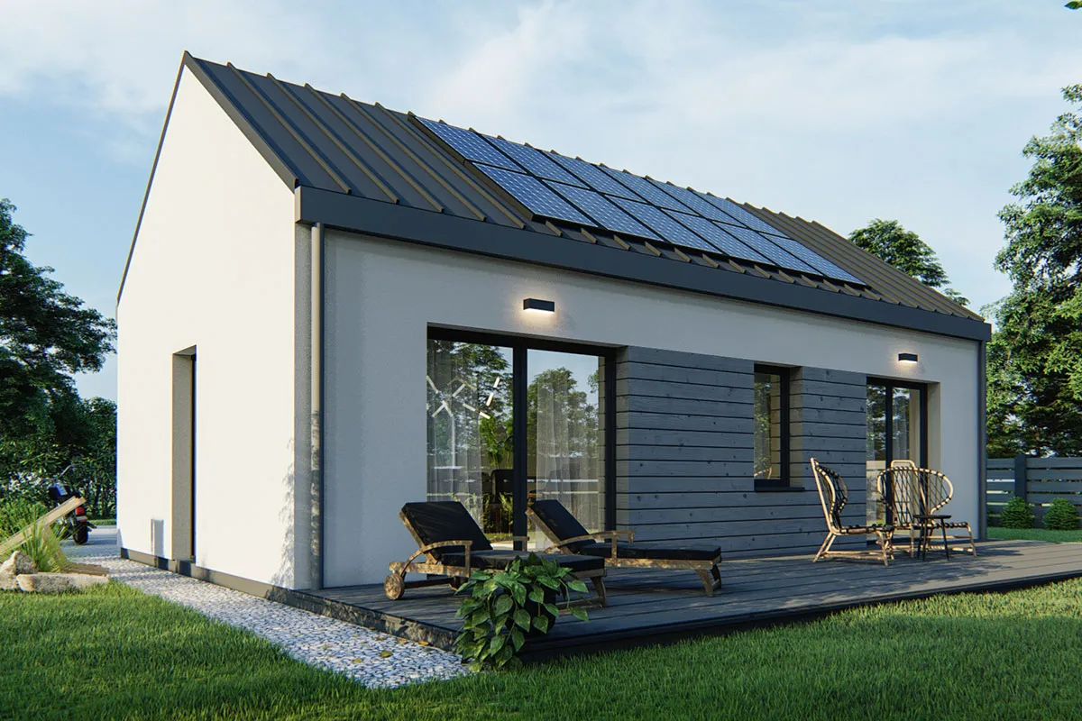 projekt domu Rita 70 modern - parterowy o powierzchni do 60 metrów - widok od ogrodu