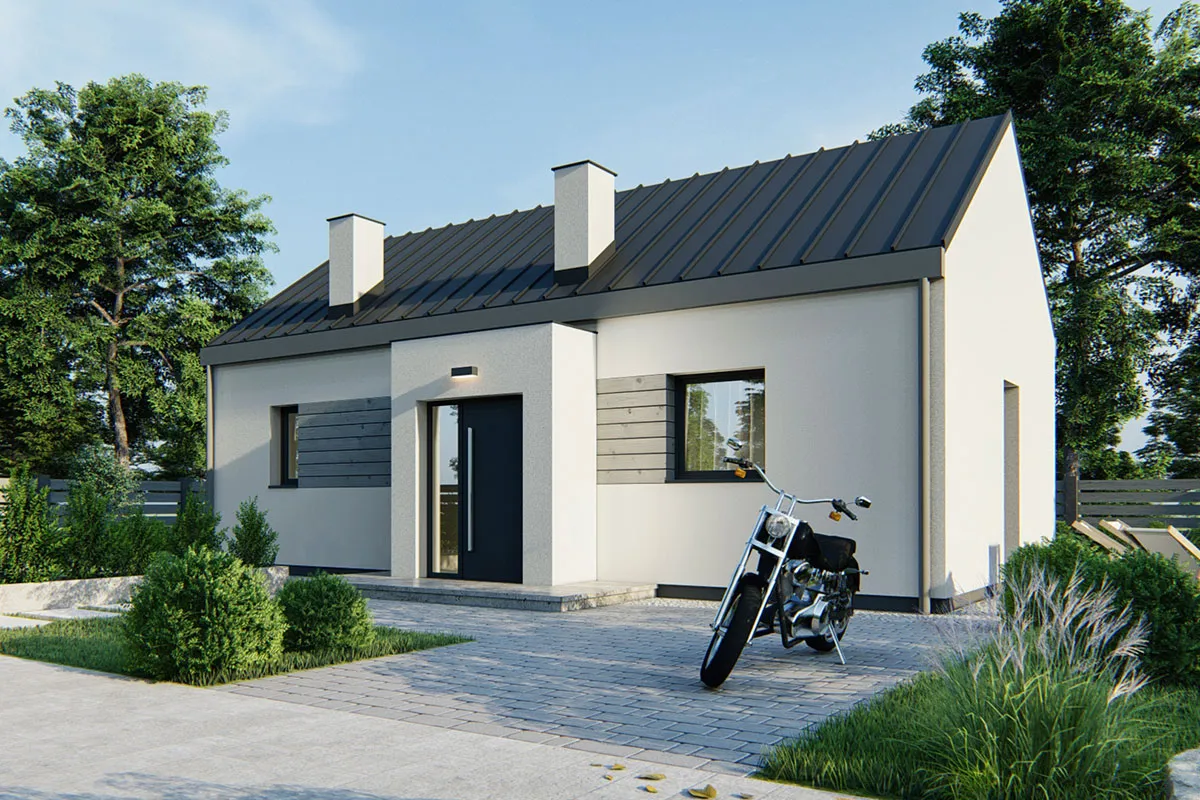 projekt domu Rita 70 modern - parterowy o powierzchni do 60 metrów - widok od frontu