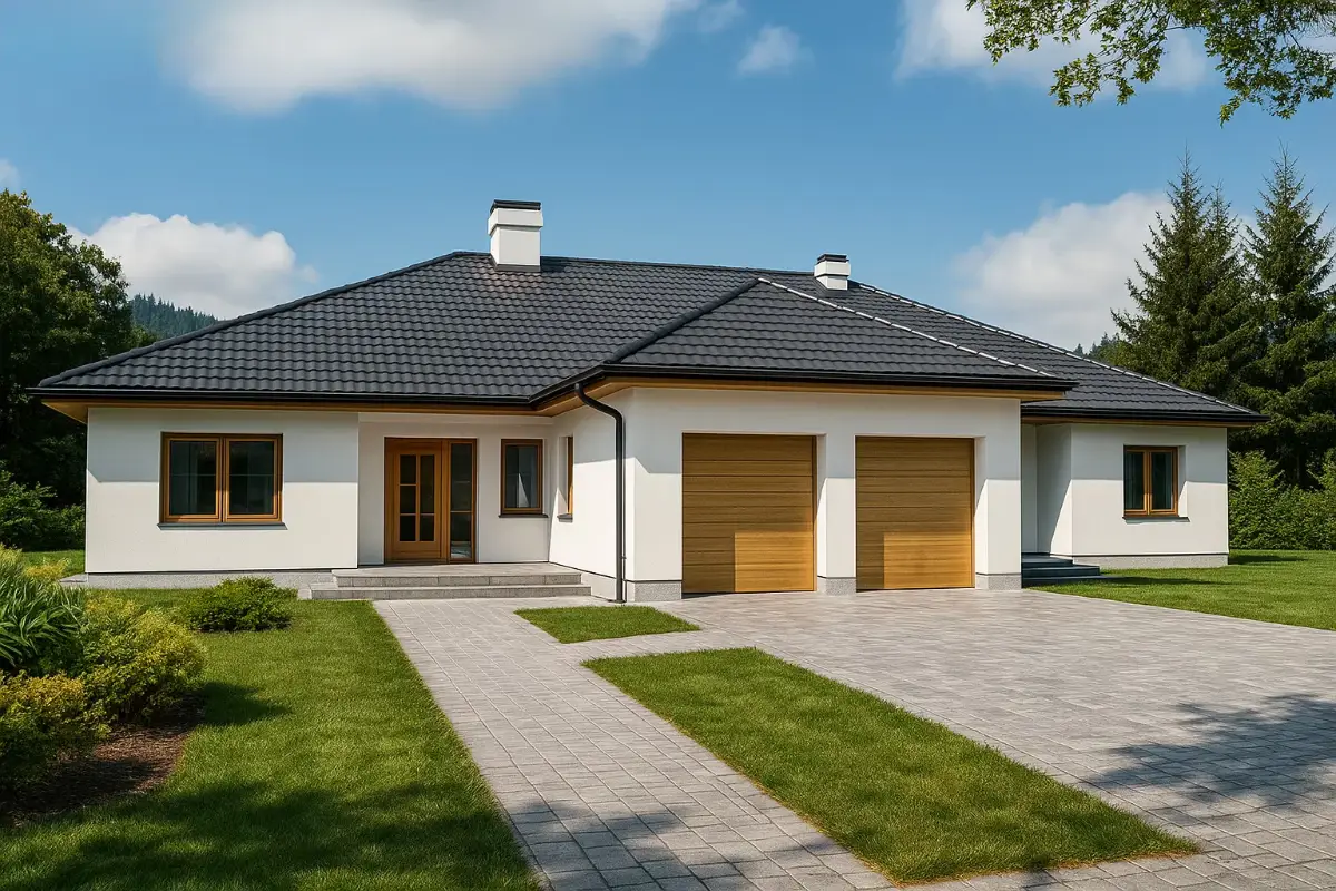 projekt domu Remik - parterowy o powierzchni do 380 metrów - widok od frontu