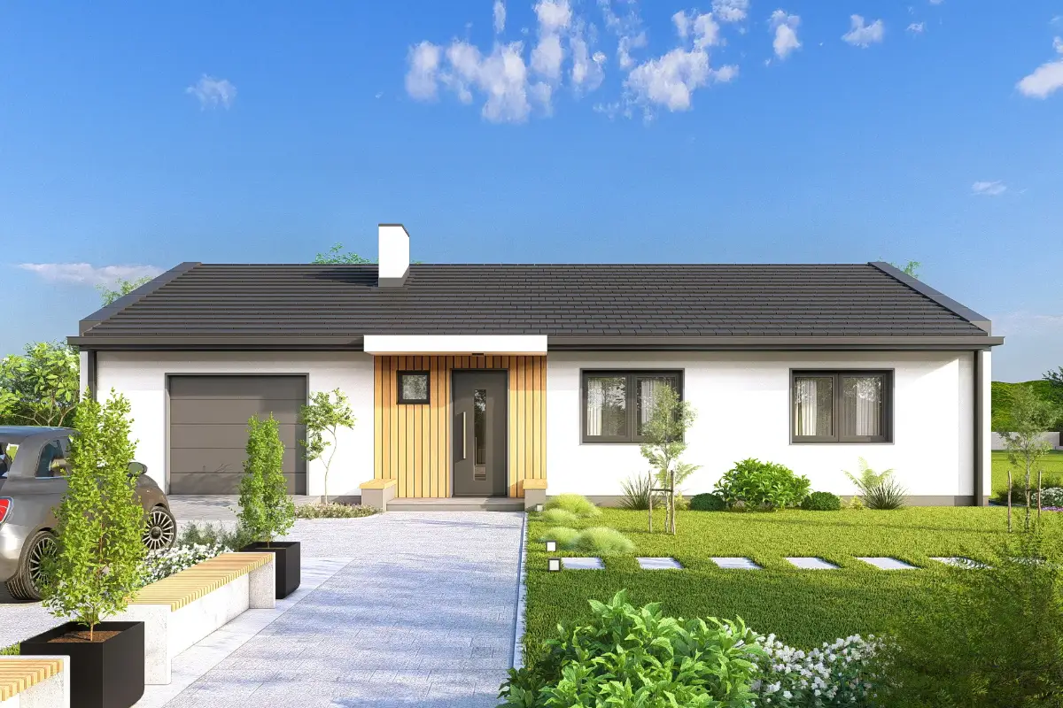 projekt domu Simple 2 - parterowy o powierzchni do 130 metrów - widok od frontu