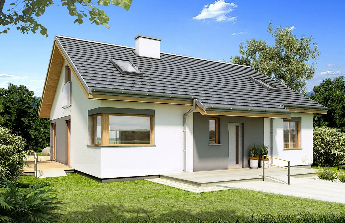 projekt domu Karmel A BB - parterowy o powierzchni do 110 metrów - widok od frontu