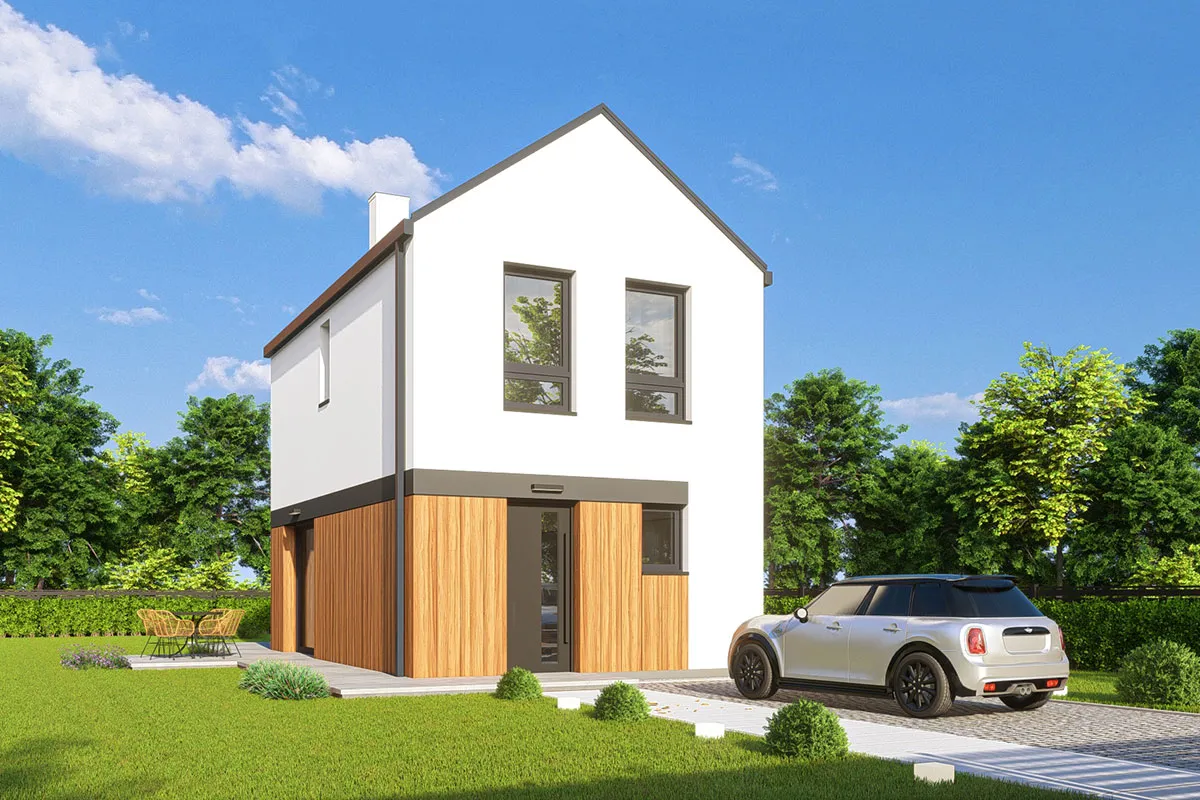projekt domu Luna 2 - piętrowy o powierzchni do 70 metrów - widok od frontu