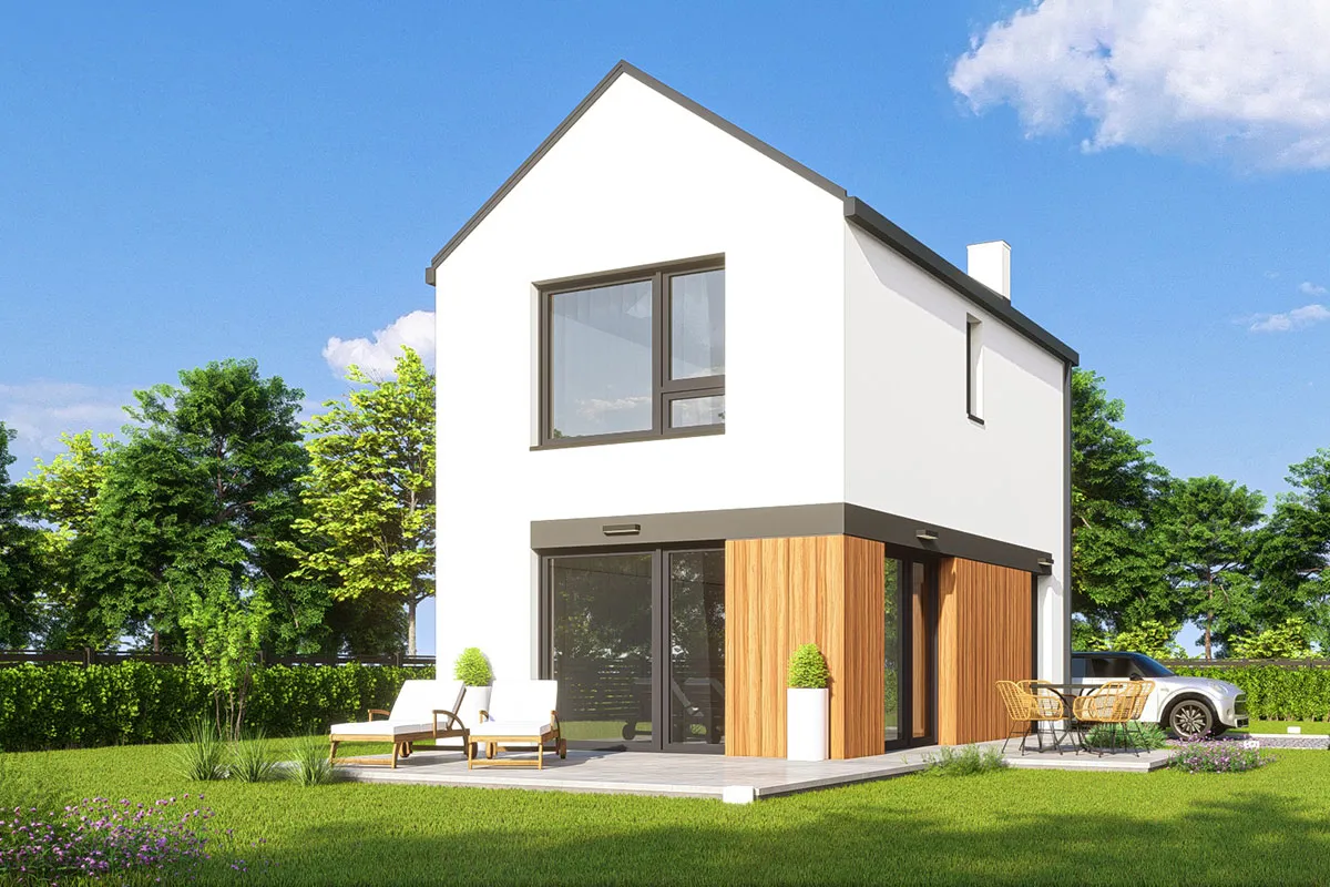 projekt domu Luna 3 - piętrowy o powierzchni do 70 metrów - widok od ogrodu