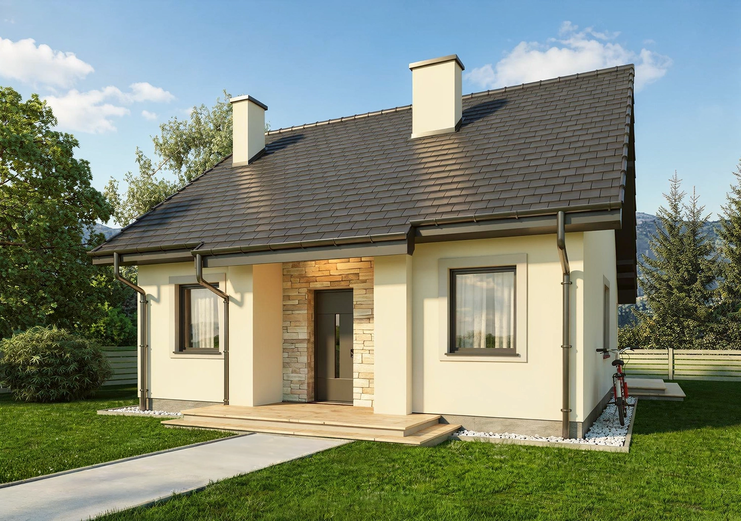 projekt domu Maleństwo A - parterowy o powierzchni do 70 metrów - widok od ogrodu