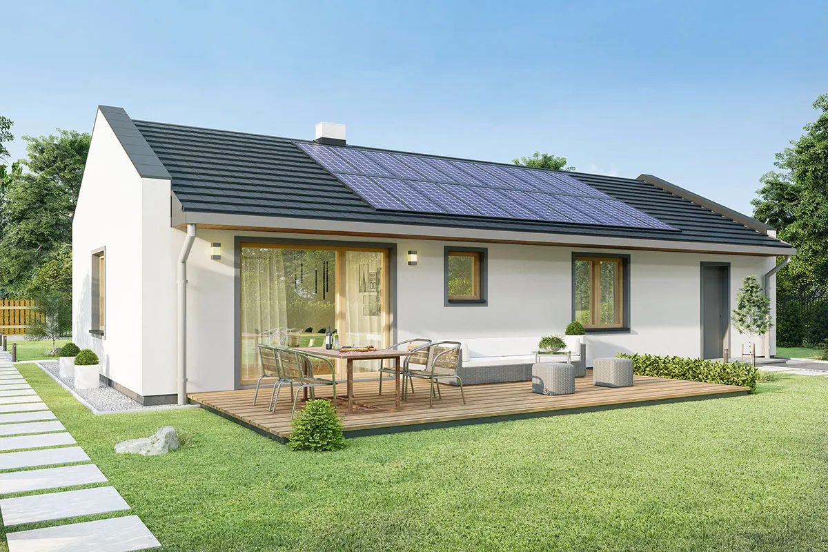 projekt domu Solaris 2 EKO - parterowy o powierzchni do 100 metrów - widok od frontu